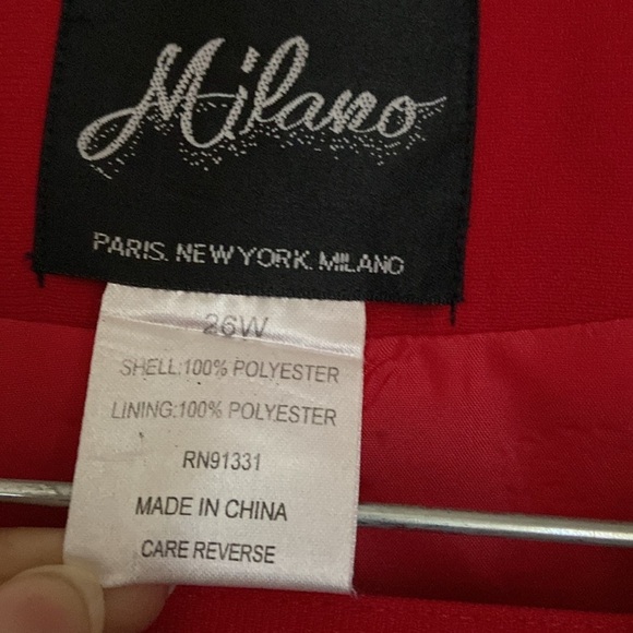 Milano Red Rhinestone Studded Pom Pom Skirt Suit Size 26W Church Plus Size - Picture 2 of 10